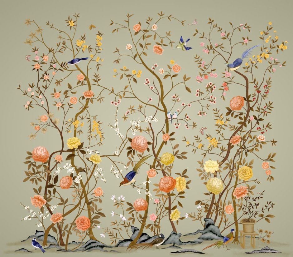 Фреска Райский сад в стиле Шинуазри