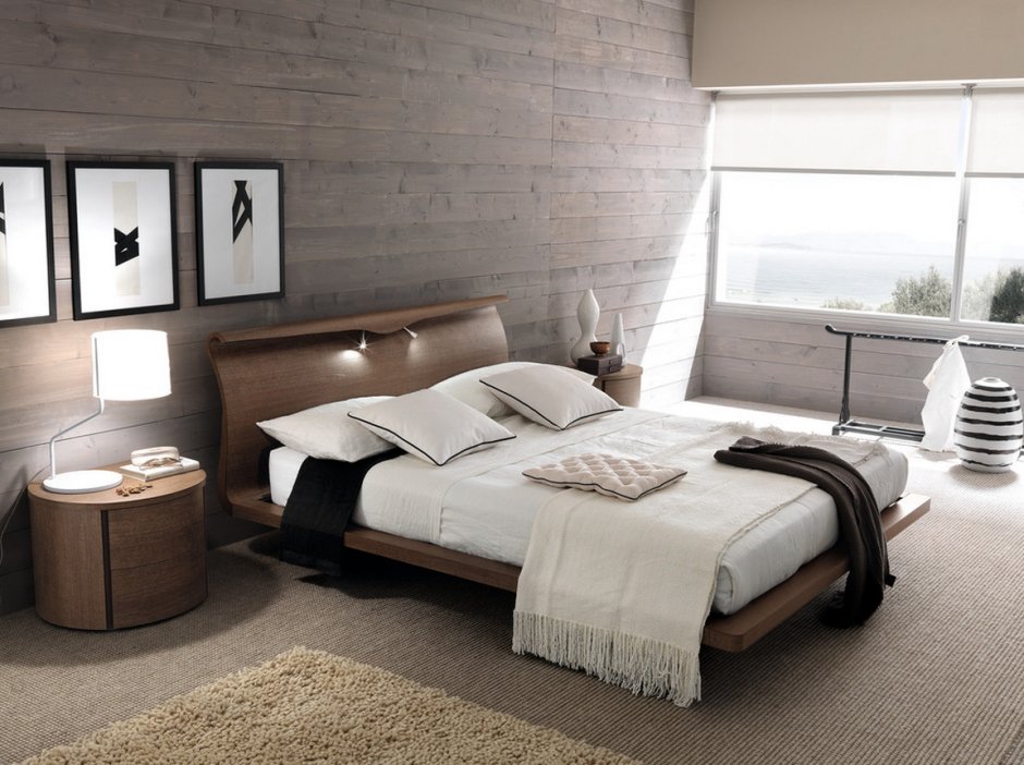 Спальня с деревянной мебелью в современном стиле